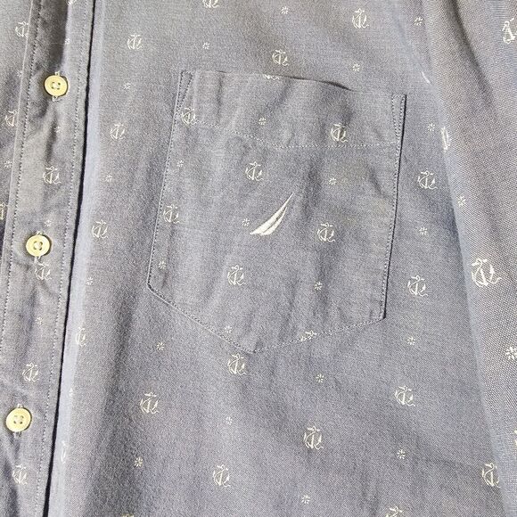 Nautica Mens Anchor Nautical Button Up Light Blue Long Sleeve Preppy XXL - Picture 2 of 7